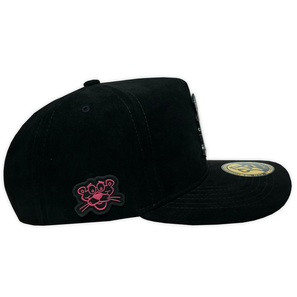 Gorra ja hats pantera rosa negra gamuza